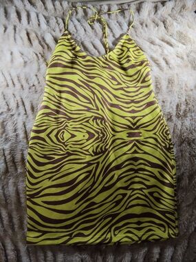 Meshki Lime Green and Brown Zebra-Print Mini Dress